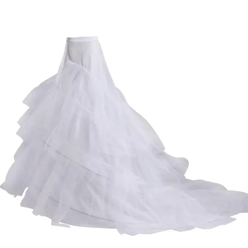 3-layer Yarn 2-hoops Bride Wedding Dress Long Trailing Skirt Petticoat Elastic Waist Drawstring Adjustable Fishtail