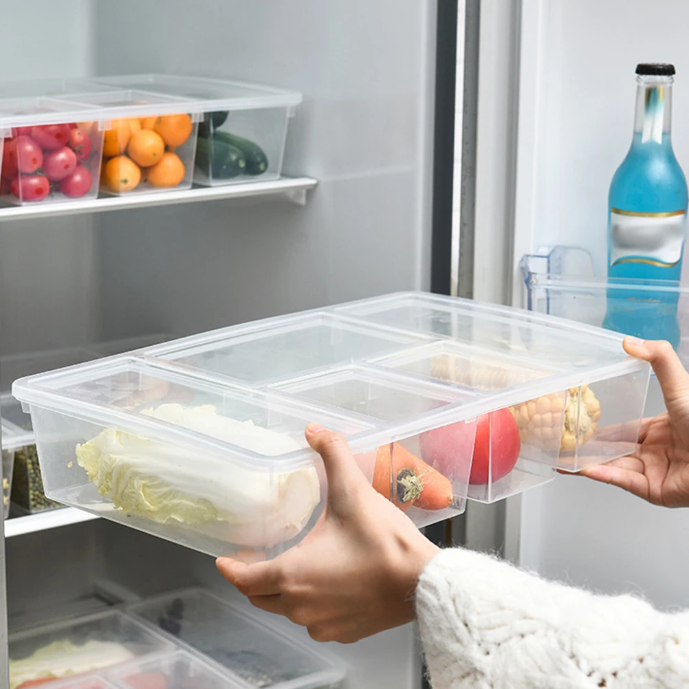 

Transparent Storage Boxes 37.8x24.3x7.4cm PP Material Stackable Fridge Containers Food Fresh Keep Lid Kitchen Supplies Vegetable