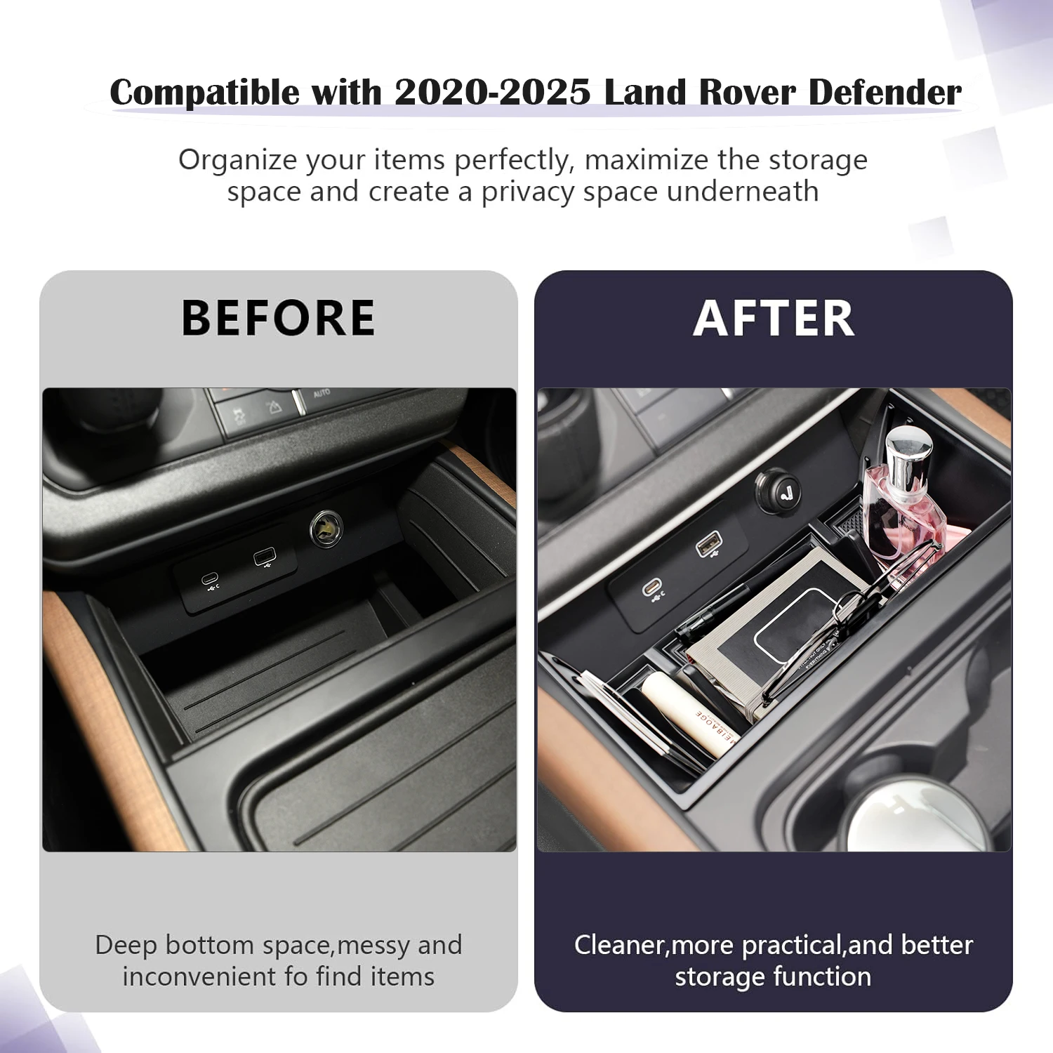 Center Console Middle Organizer For Land Rover Defender 90 110 130 Accessories 2020-2025 Center Console Storage Box Accessories - Image 6