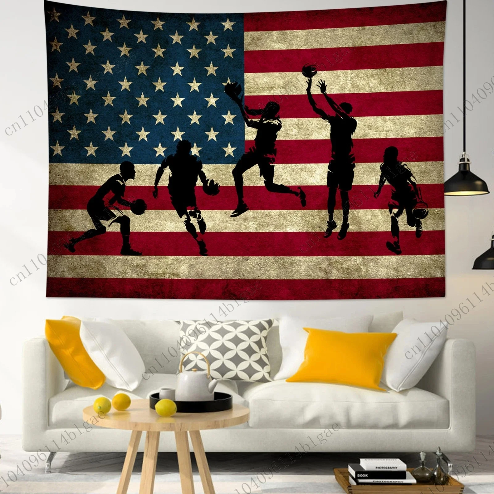 خمر العلم الأمريكي كرة السلة نسيج ديكور المنزل الرياضة الجدار شنقا لغرفة النوم، غرفة المعيشة كرة السلة المشجعين الدوري الاميركي للمحترفين #1