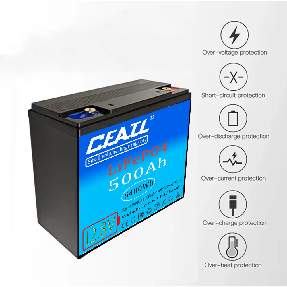 

12.8V LiFePO4 Lithium Battery 500Ah 6400Wh , Built-in 200A BMS, Rechargeable Battery, for RV/Camper, Solar, Marine, Overland/V