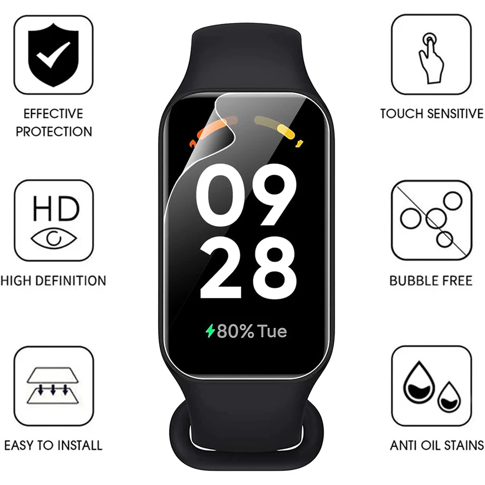 3/6Pcs Watch Protective Film For Redmi Band 2 HD Anti-scratch Hydrogel Film SmartWatch Replacement Screen Protection Accessories