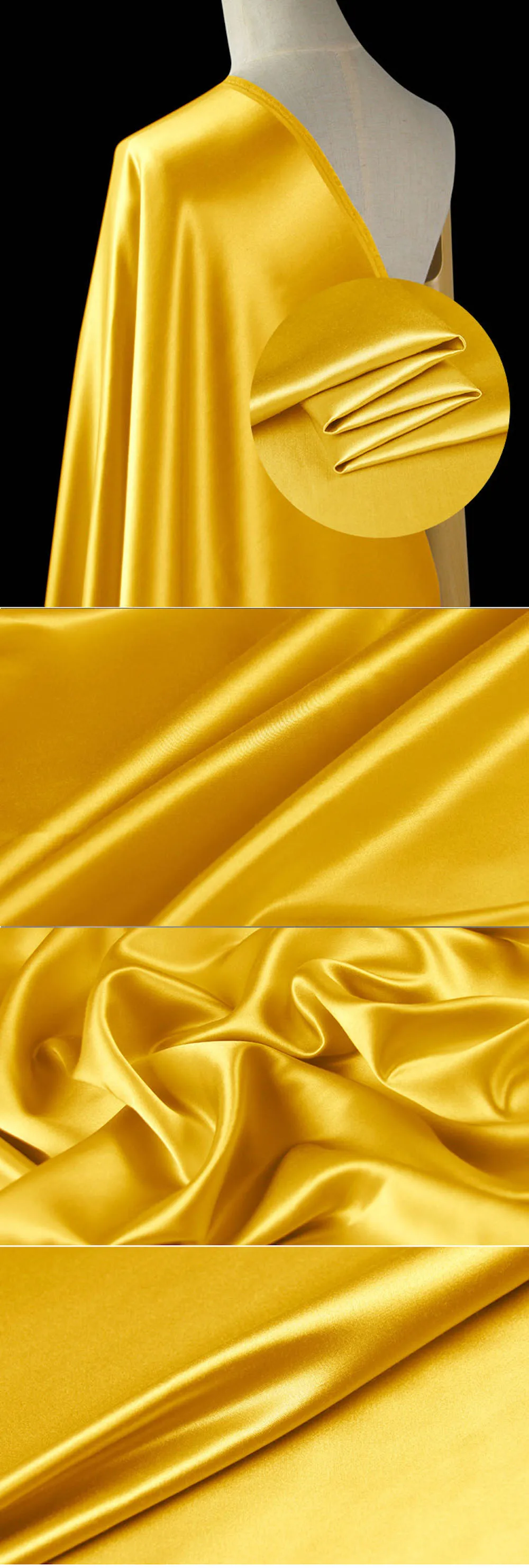 High Quality Silk Wool Satin Fabric 40 momme Width 140cm Boutique Suits and Dresses Sewing Material 35 Royal Yellow