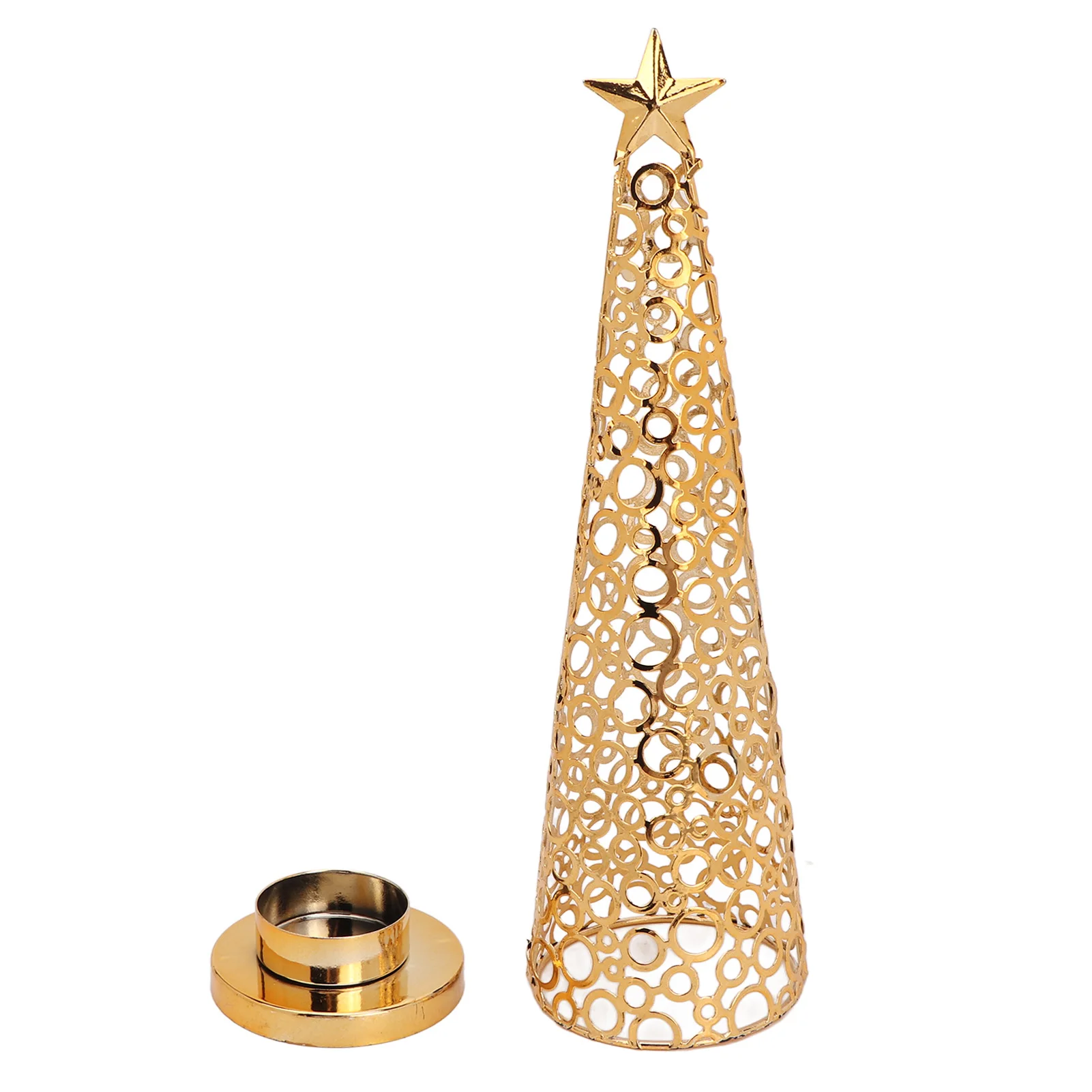 

Happy New Year Christmas Tree Shaped Candle Holder Metal Scented Candle Stand Home Tabletop Decoration for Holiday Party