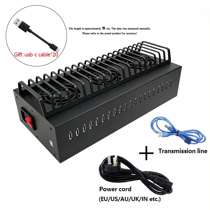 USB Port Box Mobile Farm Control Box Hub, Smartphone Unified Management Box with Cables