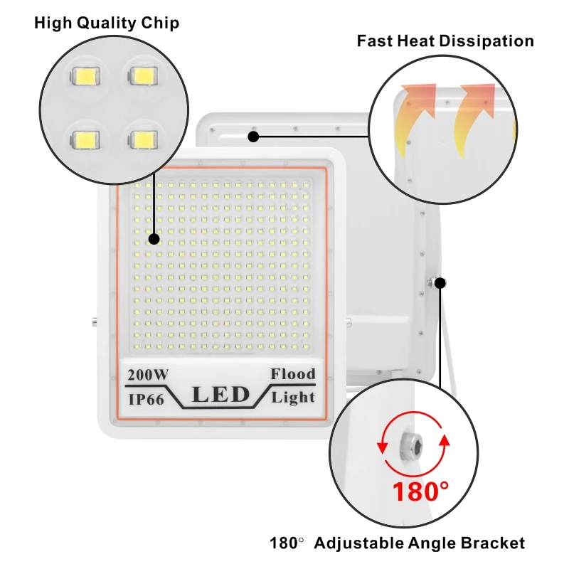 No Flicker Refletor LED Flood Light AC 110V 220V 200W 100W 50W Outdoor Lighting IP66 Waterproof Garden Lights 85-265V Floodlight