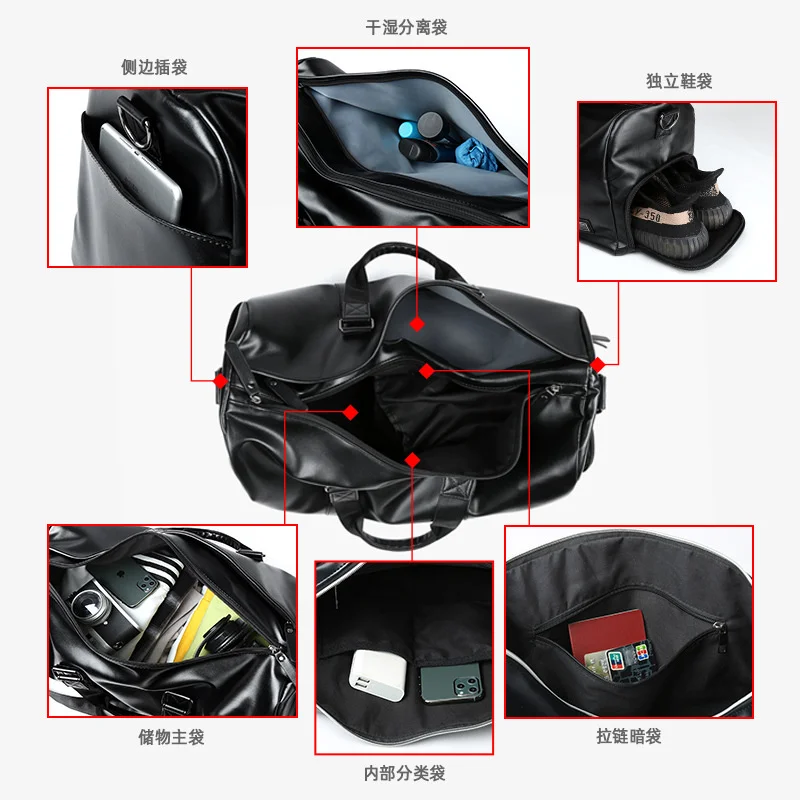 Large Capacity Leather Men Travel Bag Weekend Luggage Bag Fashion Man Duffle Handbag Sports Fitnes Bag With Shoes Pocket