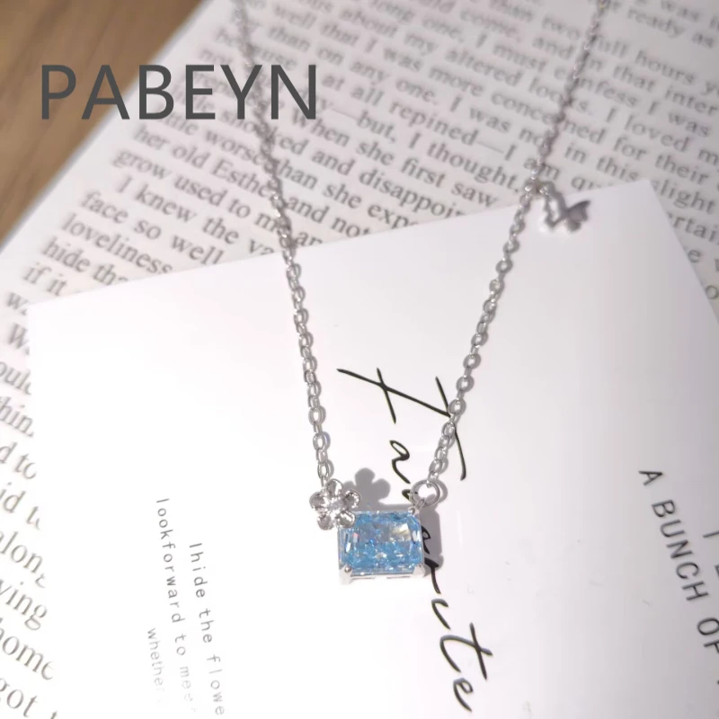 925 Sterling Silver Fashion Transparent Rectangle Ice Flower Cut Crystal Zircon Butterfly Flower Necklace Pendant