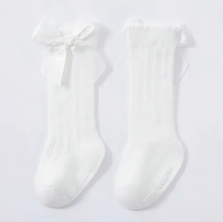 Girl's Solid Crew Socks With Bowknot, Comfy Breathable Casual Soft Socks For Kid's Outdoor Activities
