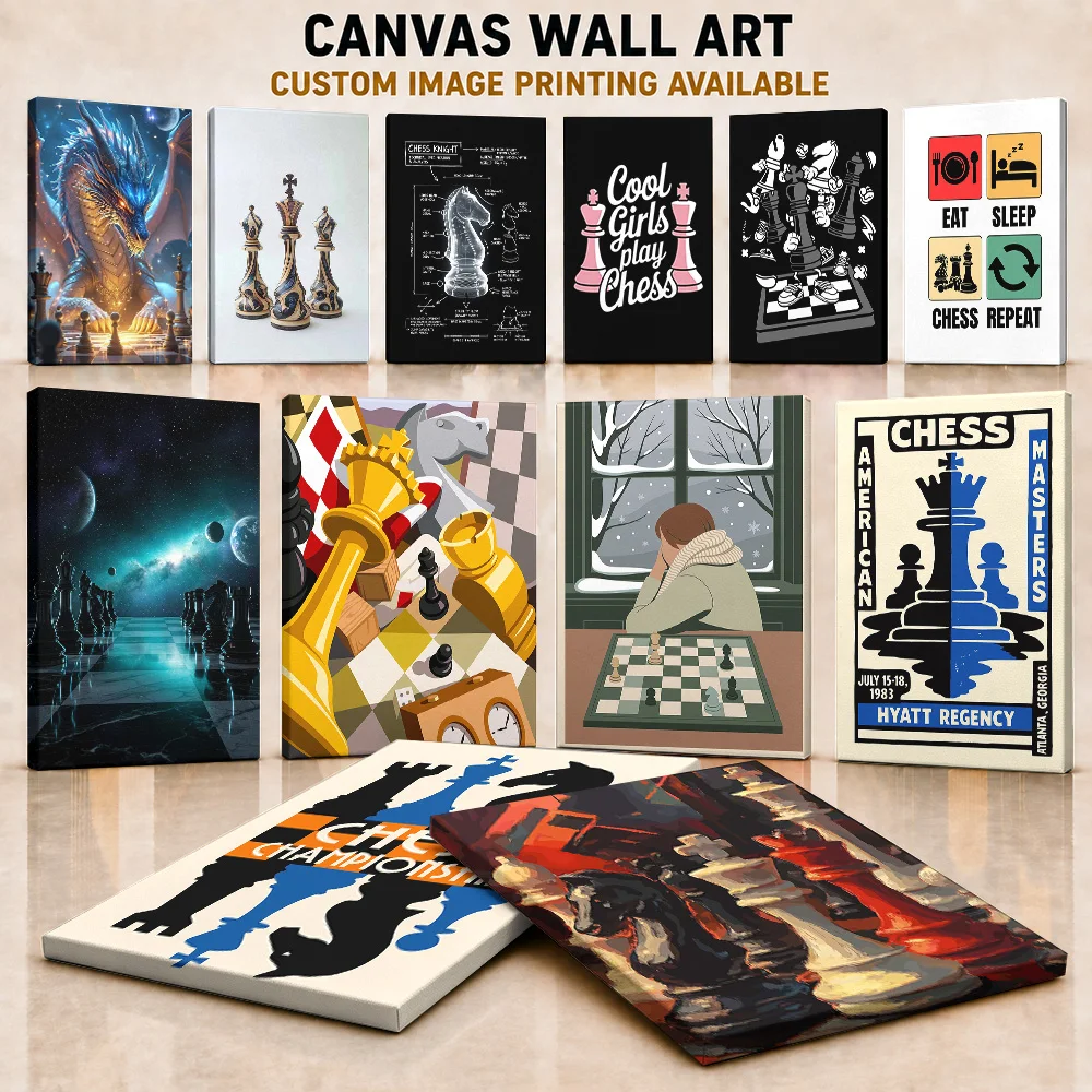 Chess Framed Canvas Posters Classic Collectible Design Wall Art With Customized Photo For Office Ideal Collector Birthday Gift