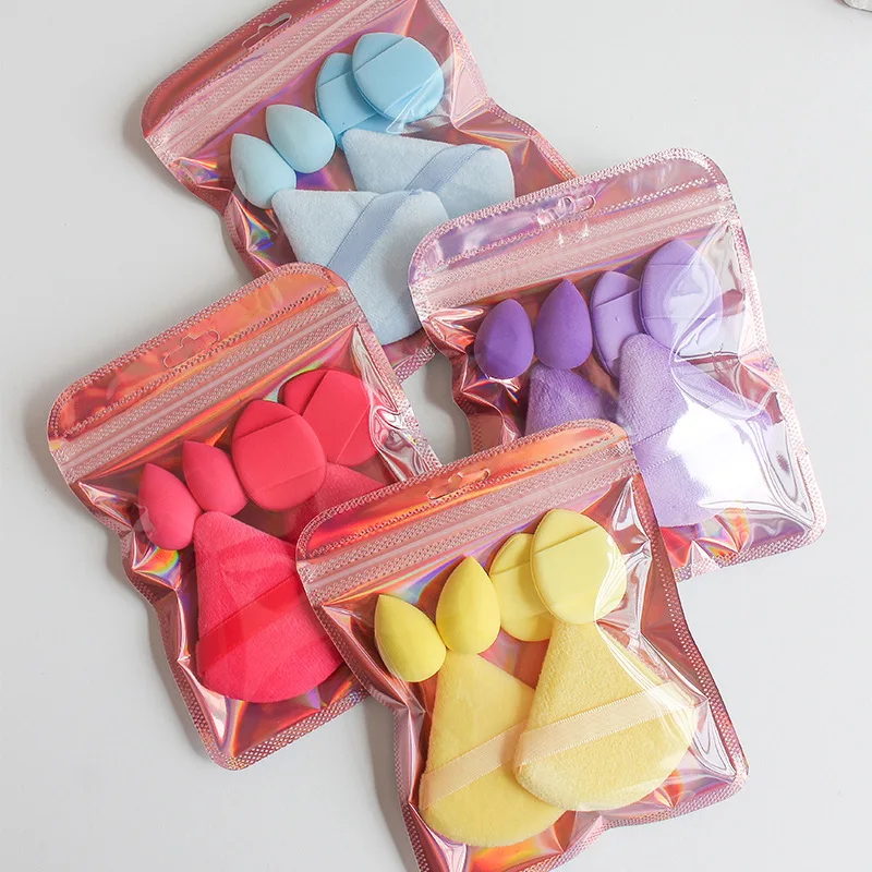 2pack Short Plush Triangle Makeup Puffs Triangle Velvet Washable Powder Puff Cosmetics Eye Beauty Makeup Tool Reusable Sponge