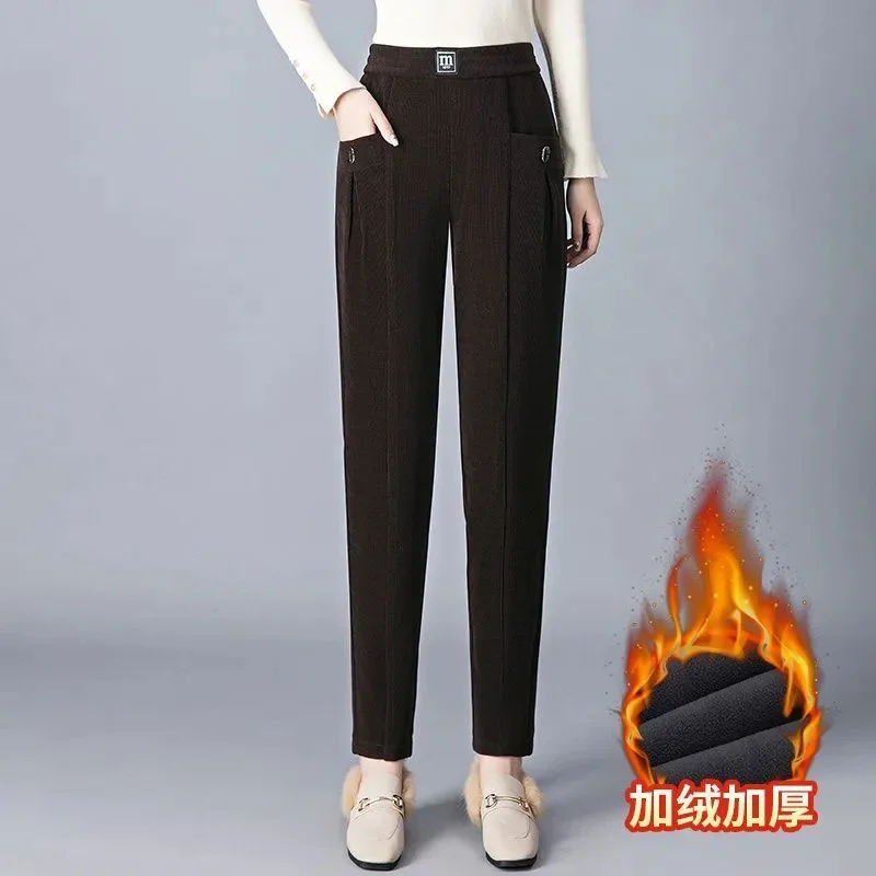 Corduroy Harem Pants Women 2025 Spring Autumn Winter New High Waist Trousers High Quality Chenille Mother Casual Pants Female