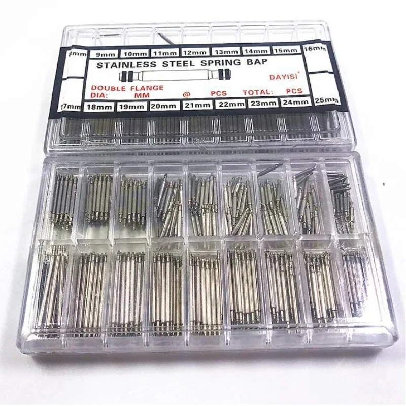 360pcs 8mm-25mm Stainless Steel Watch Spring Bar Watch Strap Pins 1.5mm Diameter Watch Band Link Pin Repair Tools Accessories