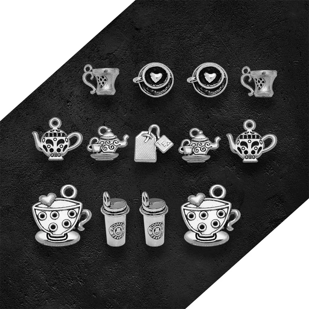 Antique Silver Plated Tea Coffee Cup Charms Have A Break Pendants For Diy Bracelets Jewelry Making Findings Supplies Accessories