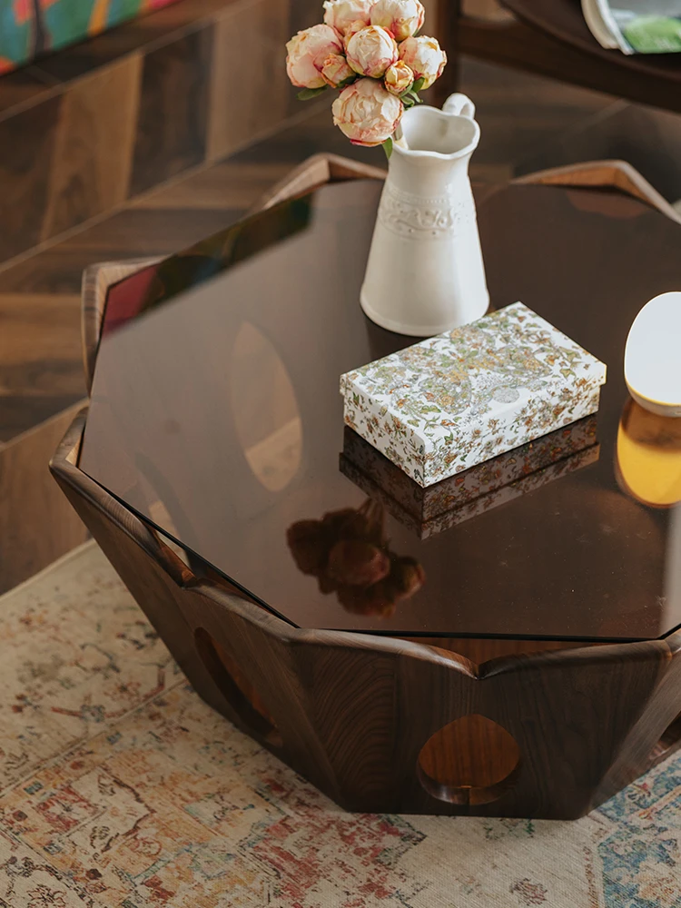 طاولة قهوة لوتس كلاسيكية من LMM لغرفة المعيشة، جوز أسود، جميعها من الخشب الصلب، حديثة وبسيطة #3