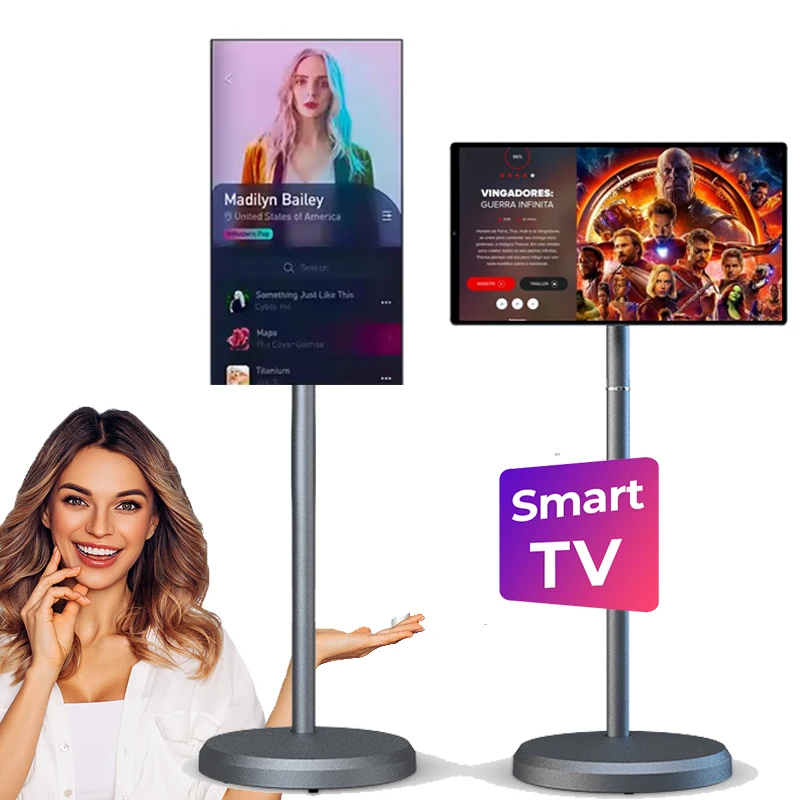 

2025 New Trending 21.5 Inch Smart TV Display 21.5" Mobile Lcd Screen Monitor Smart Television On Wheels Stand Portable Tv