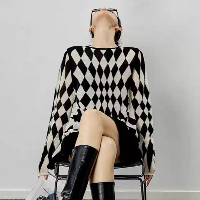 

Свободный длинный свитер 65, на груди с бриллиантами, удобный хлопковый круглый свитер Ne средней длины, осенний теплый женский свитер