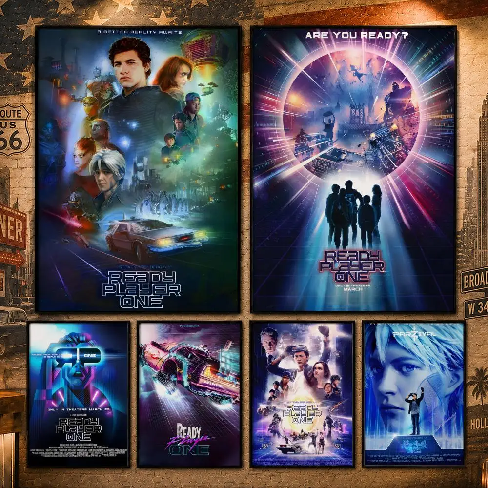 Sci-Fi Movie R-Ready Player OneS Poster Vintage Retro Anime Poster Stickers Peel and Stick Wall Art Home Decor