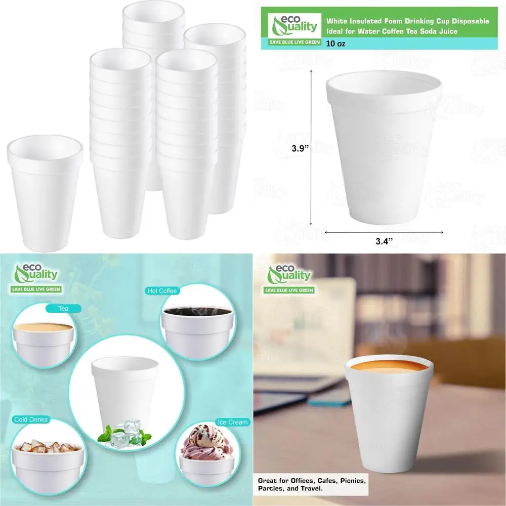 

Белая изолированная чашка из пенопласта на 10 унций — одноразовая, идеально подходит для напитков, воды, кофе, чая, сока и эспрессо.