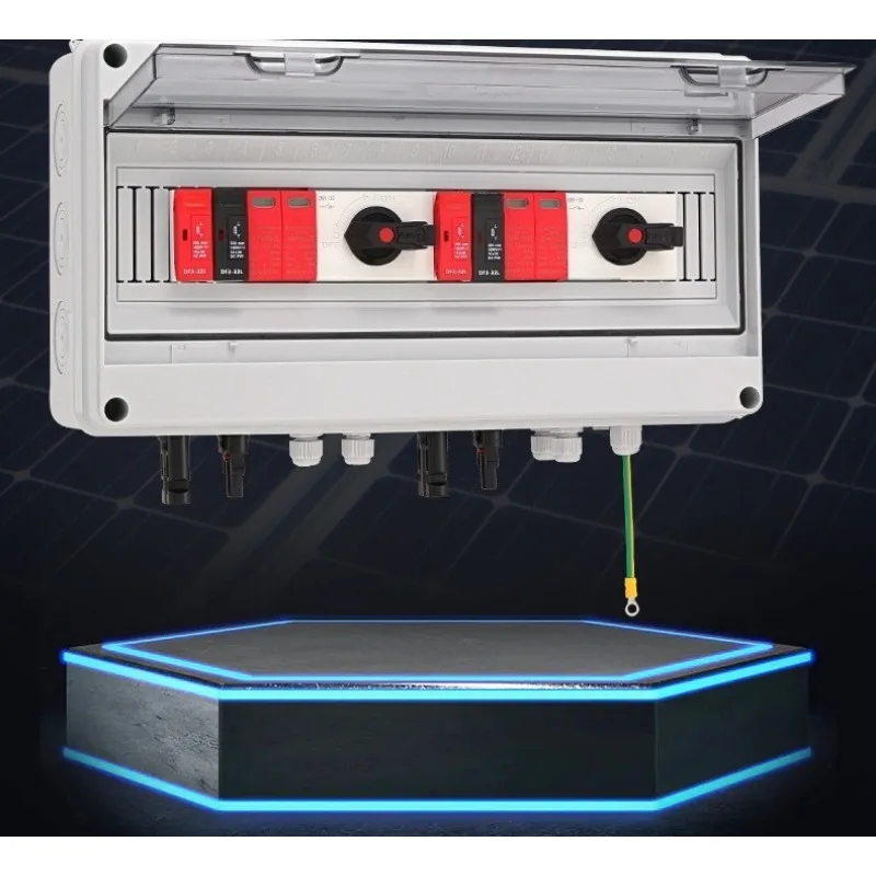 2 in and 2 out photovoltaic DC combiner box, built-in lightning protection belt grounding row, solar double MPPT junction box