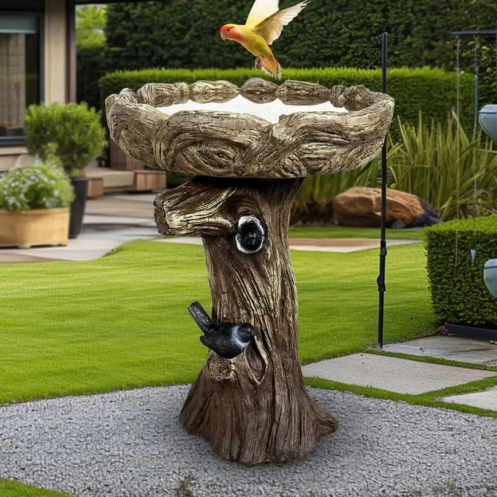 

SKYFIRE 23” Tall Fibre Reinforced Concrete Birdbaths with Birds for Patio, Woodland Tree Trunk Decorative Outdoor Bird Bath for