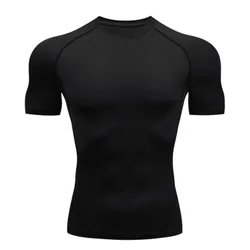 T-shirt de compression élastique respirant pour homme, haut serré, sweat-shirt de course, jogging, salle de sport, entraînement en plein air, chauve-souris