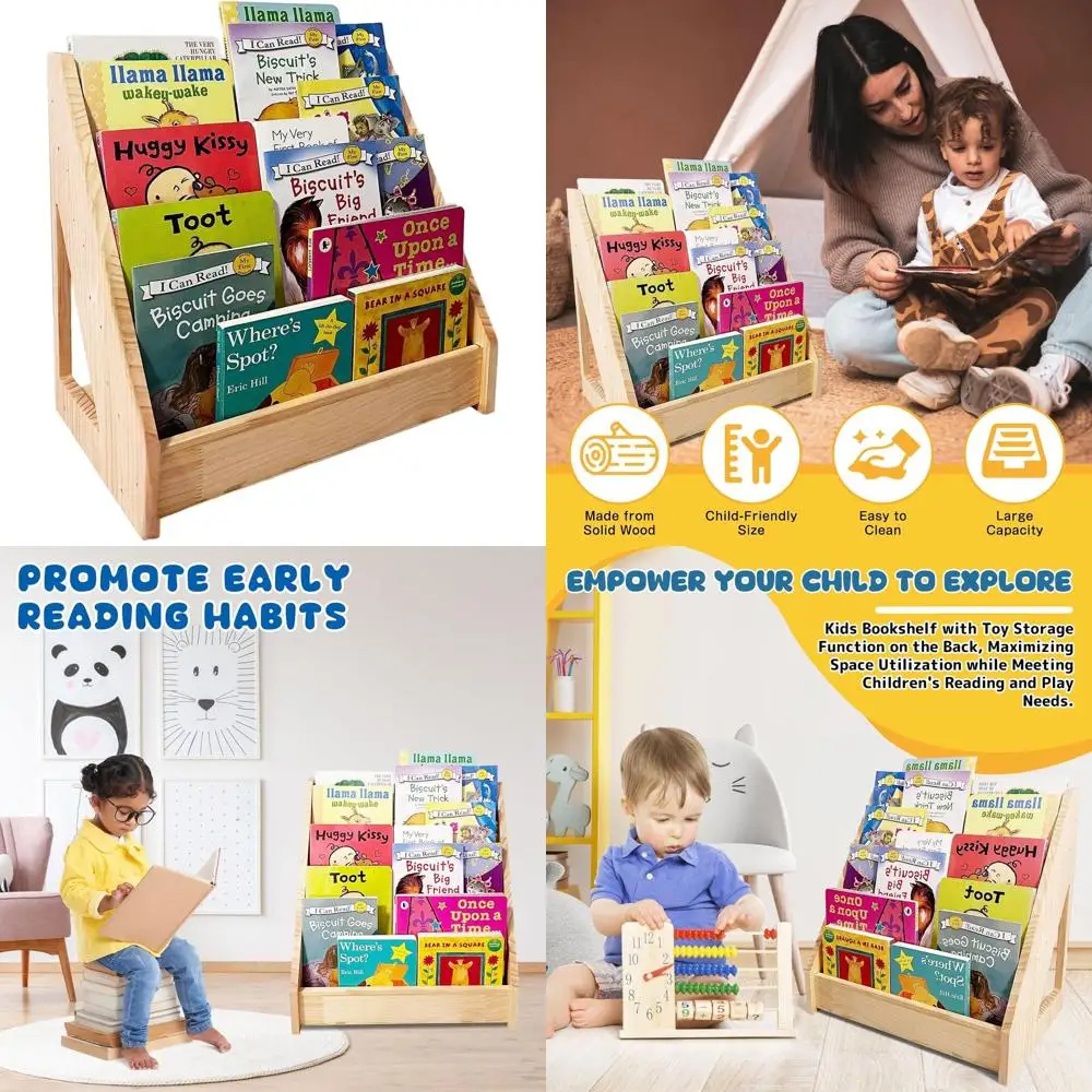 

Книжный шкаф в стиле Монтессори с 5 полками для детей, приятный для малышей с задним хранилищем, идеально подходит для игровых комнат и уголков для чтения (натуральный)