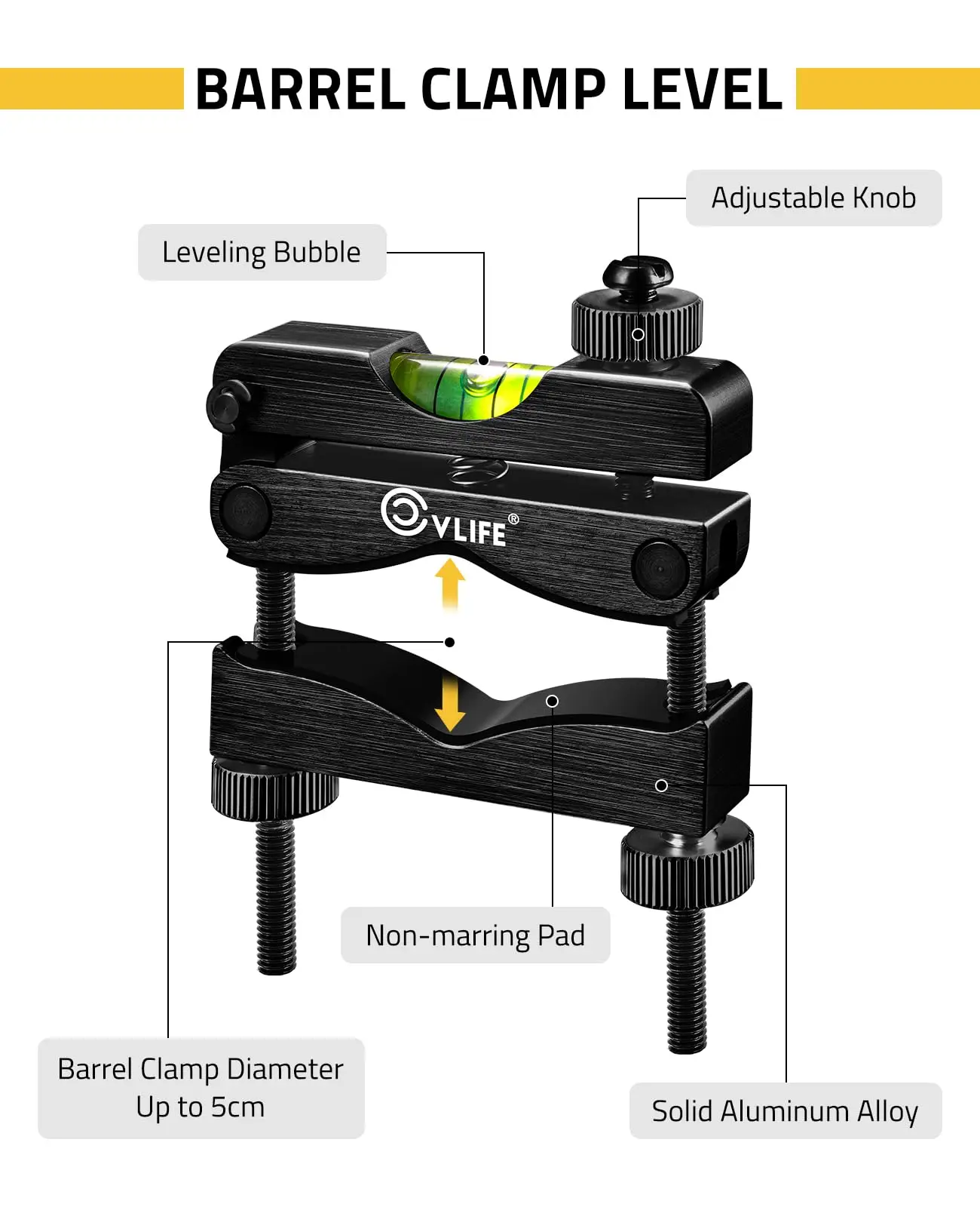 CVLIFE Professional Scope Clamp Level with Heavy-Duty Construction with 2 Magnetic Universal Level Bubbles Black Hunting