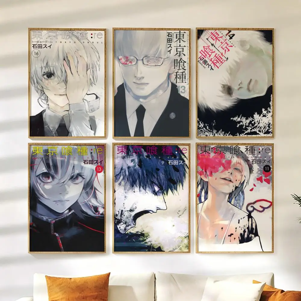 Anime T-Tokyo Ghoul Poster Wall Stickers HD Painting Self Adhesive Art Decals for Bedroom Living Room Home Decor