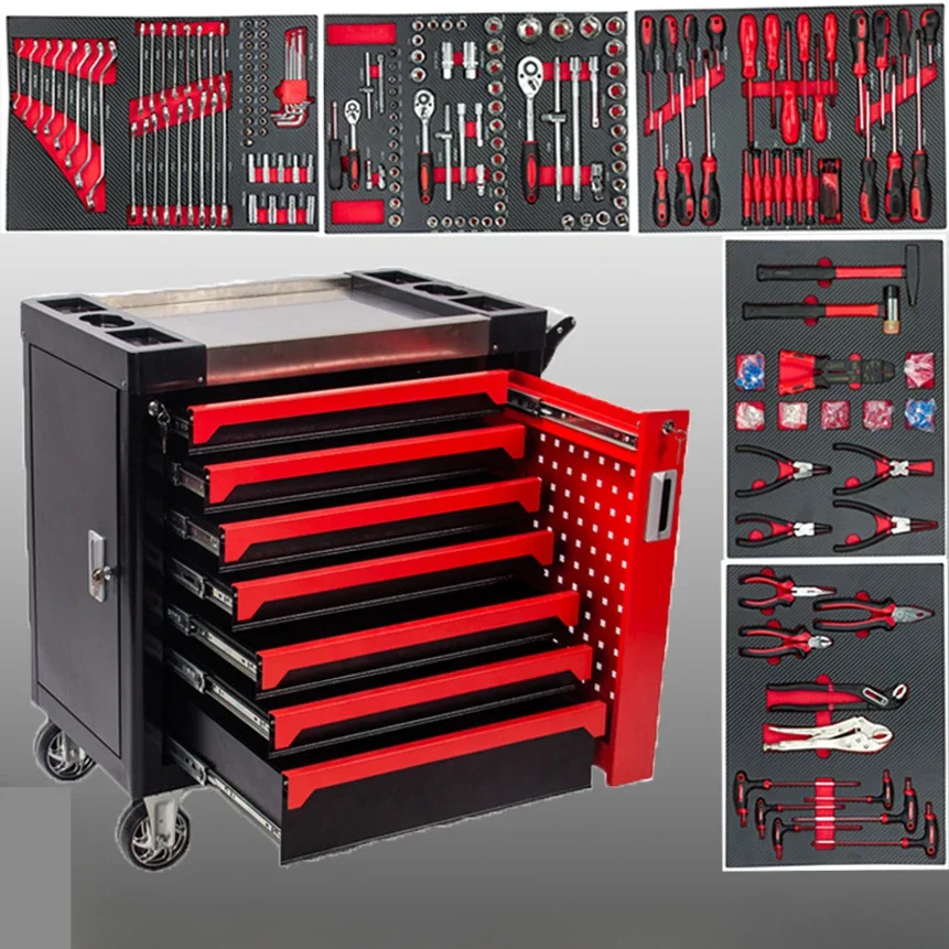 Multifunctional 258Pcs Tool Cart Set Of  7-Shelf  Drawer Cabinet Combination For Industrial Grade Auto Repair