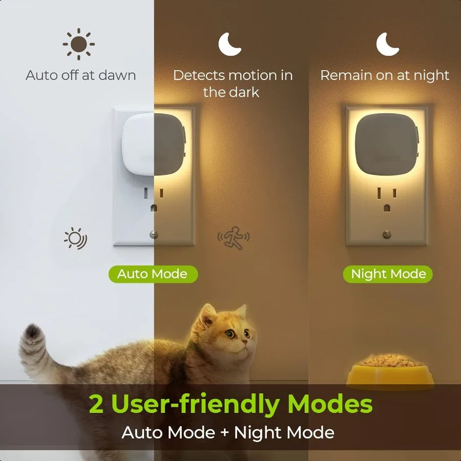 Plugin LED Backlit Night Light with Motion Sensor Dusk to Dawn Sensor Dimmable Warm White Nightlight with 150 lm Adjustable Bri