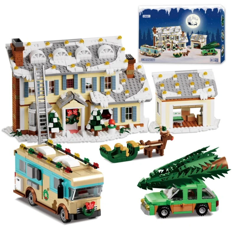 Hot Mad Crazy Christmas Holiday XMAS Cottage House Elk Van Car Buliding Bricks Winter Scene Modular Architecture Toy Kit Gift