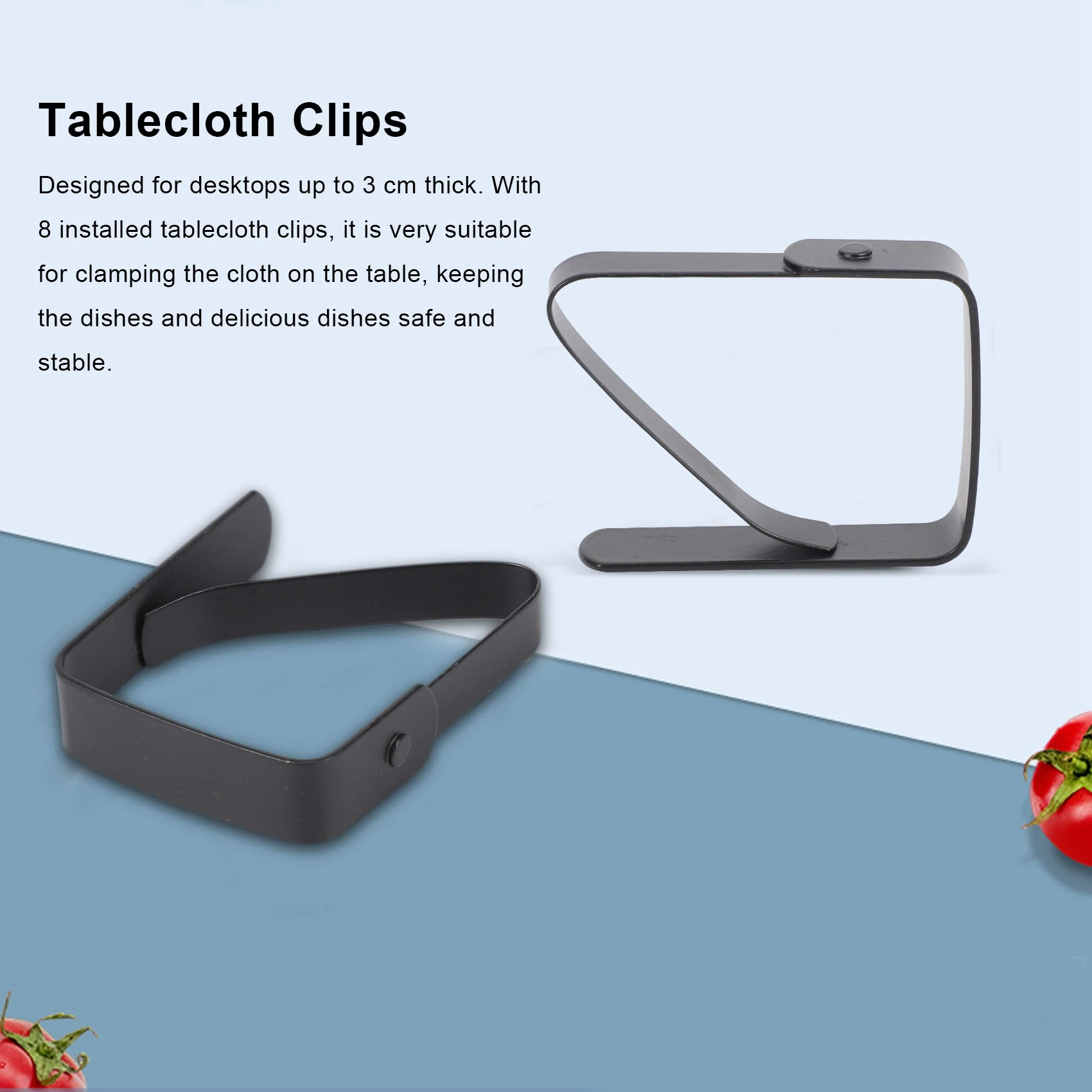 ABLL-8 Pack Stainless Steel Tablecloth Clips Black Picnic Tablecloth Clips Adjustable Anti-Skid Fixed Clip Table Cloth Holder