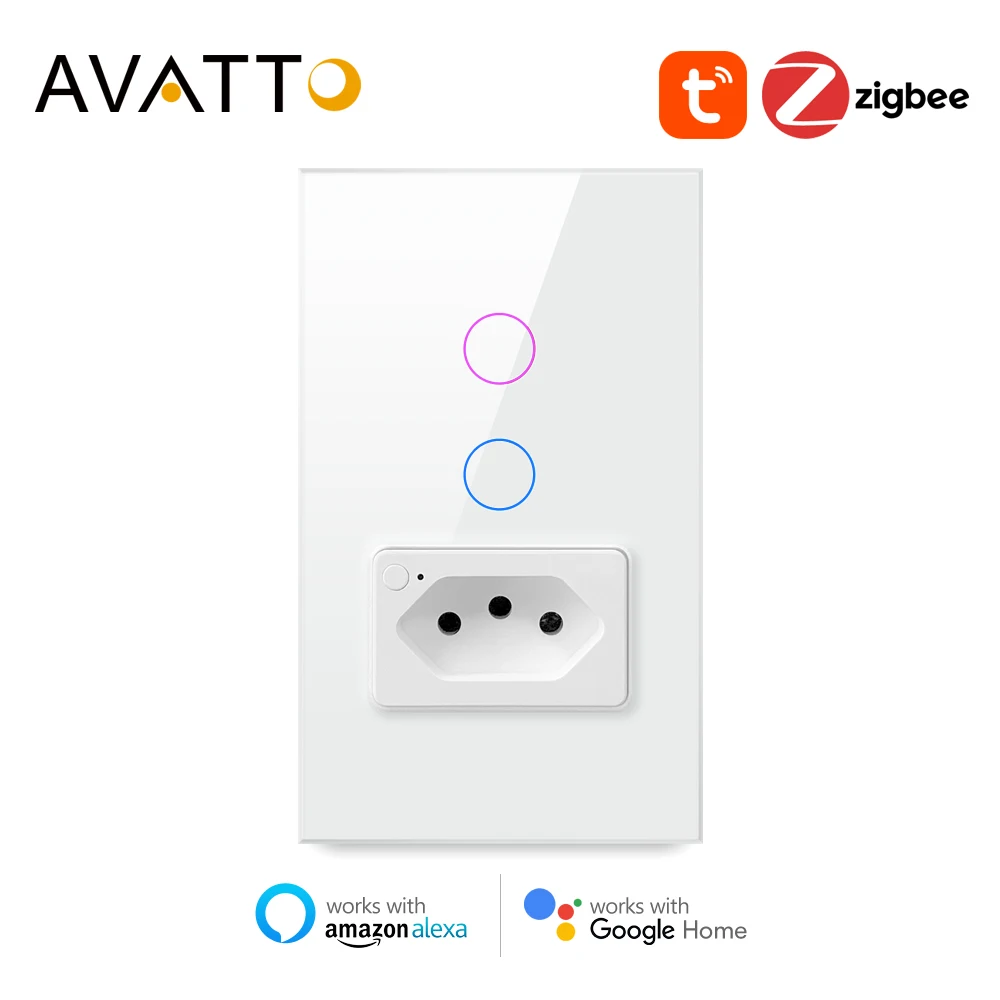 AVATTO Brazil Tuya Zigbee Smart Switch with Socket,Touch-Sensor Smart Home interruptor Wall Switch Work with Alexa Google Home