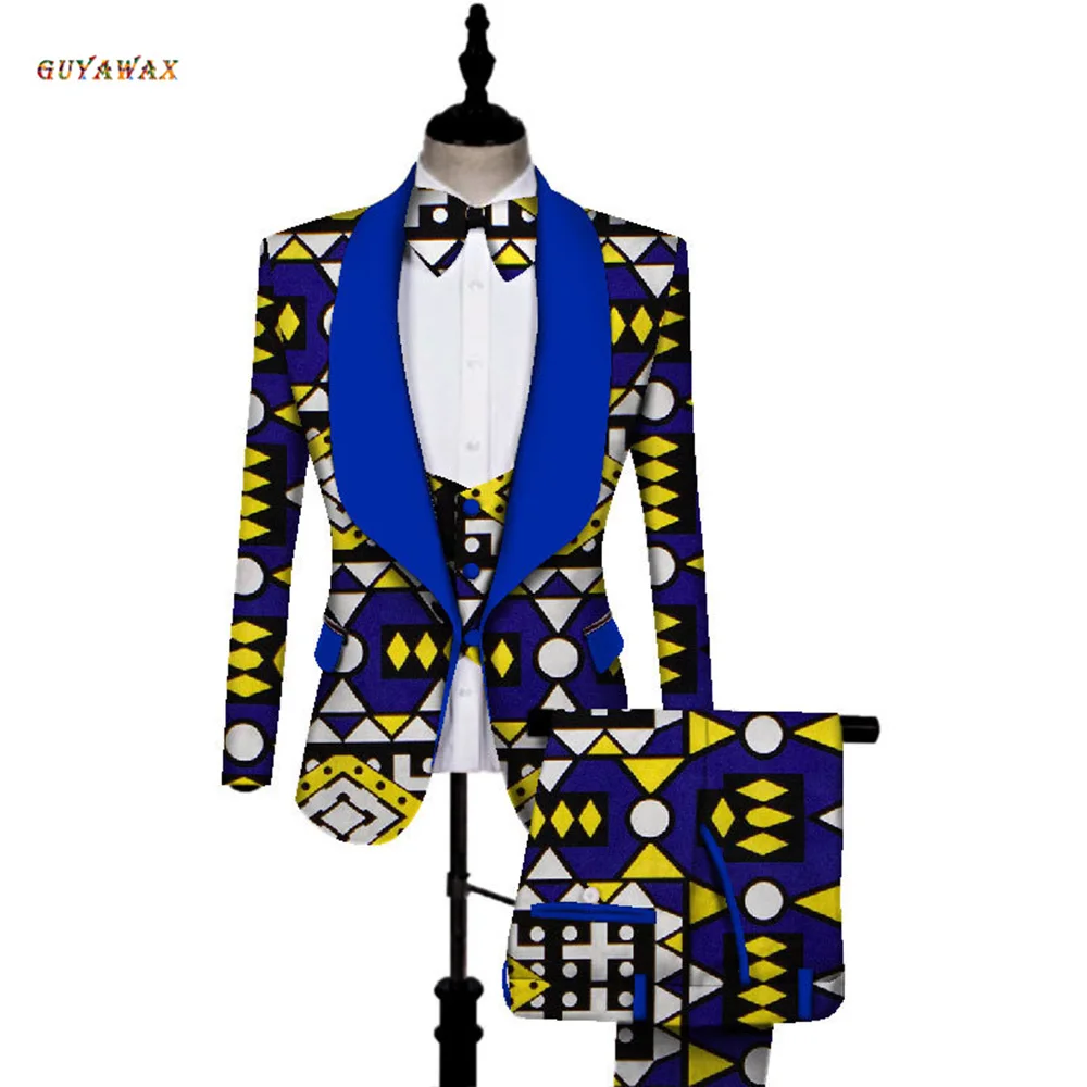 

Business Suits for Men 3Piece Slim Fit African Print Men sets Dashiki Bazin Plus Size Traditional African Clothing Man Groomsmen