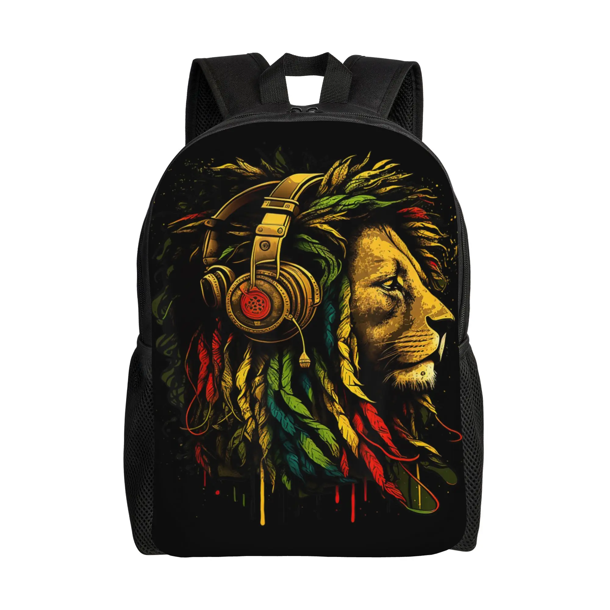 Rasta Reggae Music Headphones Jamaican Pride Lion of Judah Backpack  Travel Backpacks Women Durable School Bags Novelty Rucksack