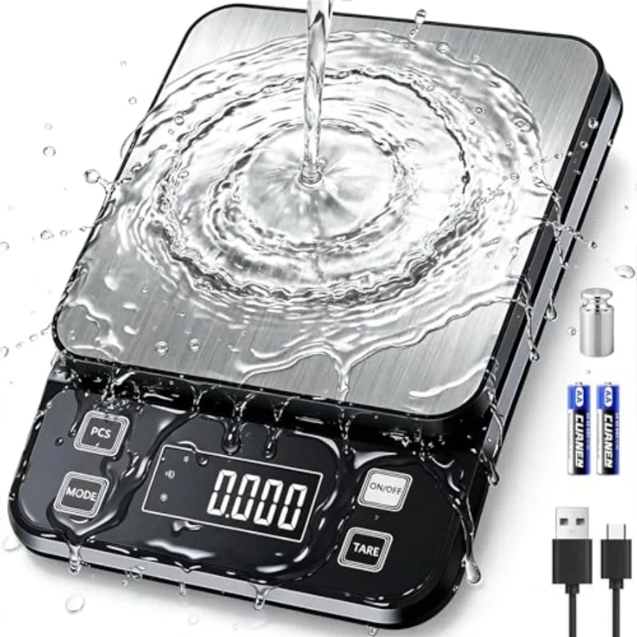 

IPX7 Waterproof Food Scale 0.1g Precision Kitchen Scale, 10kg/22lb Digital Food Scale USB Rechargeable, Backlight Gram Scale St
