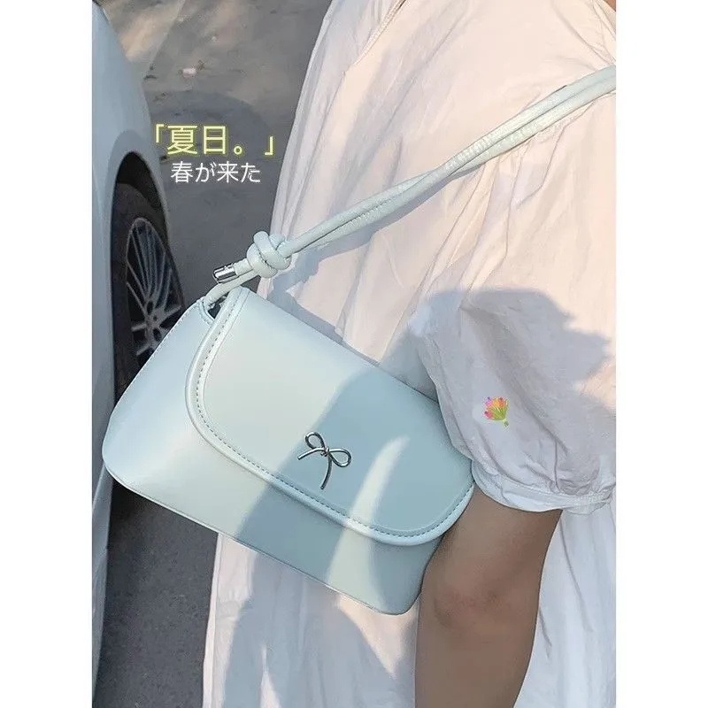 JIAERDI Harajuku Blue Underarm Bag Purse Women Hot Girls Sweet Cute Leather Baguette Bags Female Vintage Y2k Messenger Bag Chic