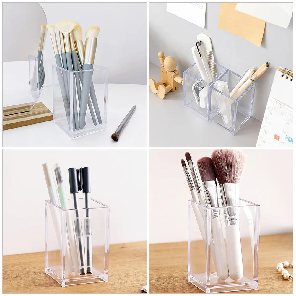 

2pcs Acrylic Pen Desktop Storage Boxes Multi-Functional Stationery Holders Transparent Brush Containers Office Sundries