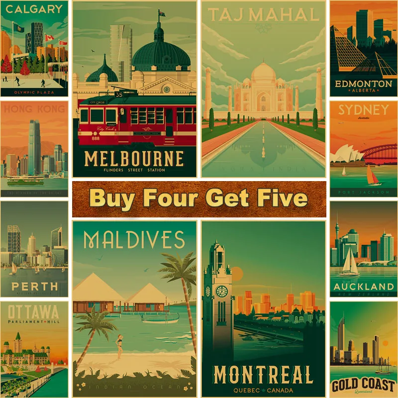 

World Travel Art Poster, Famous City Landscape, Sydney, Tokyo Vintage Posters, Kraft Paper, Picture, Coffee Bar, Home Decor