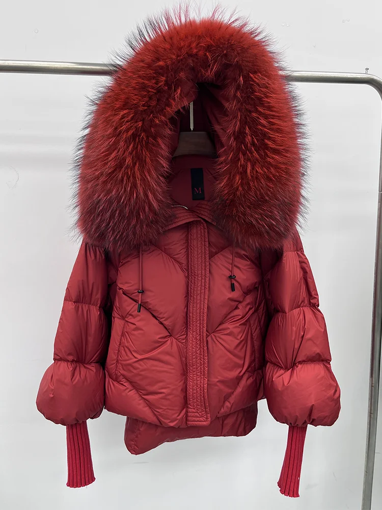 Women Winter Goose Down Jackets Real Fox Fur Collar Hooded Thick
