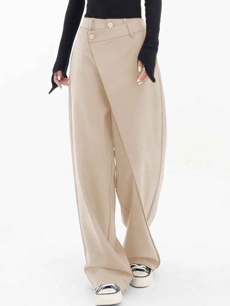 Missuoo Pantalones asimétricos de pierna ancha de cintura alta para mujer, pantalones holgados de Color sólido para ir al trabajo para oficina, pantalones casuales para mujer 2025