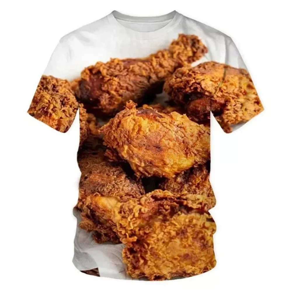 3D Printed Quick-dry Breathable Men Fried Chicken Pasta Pattern Tshirt  Food Short-sleeved Loose Funny  Family Casual Street Top