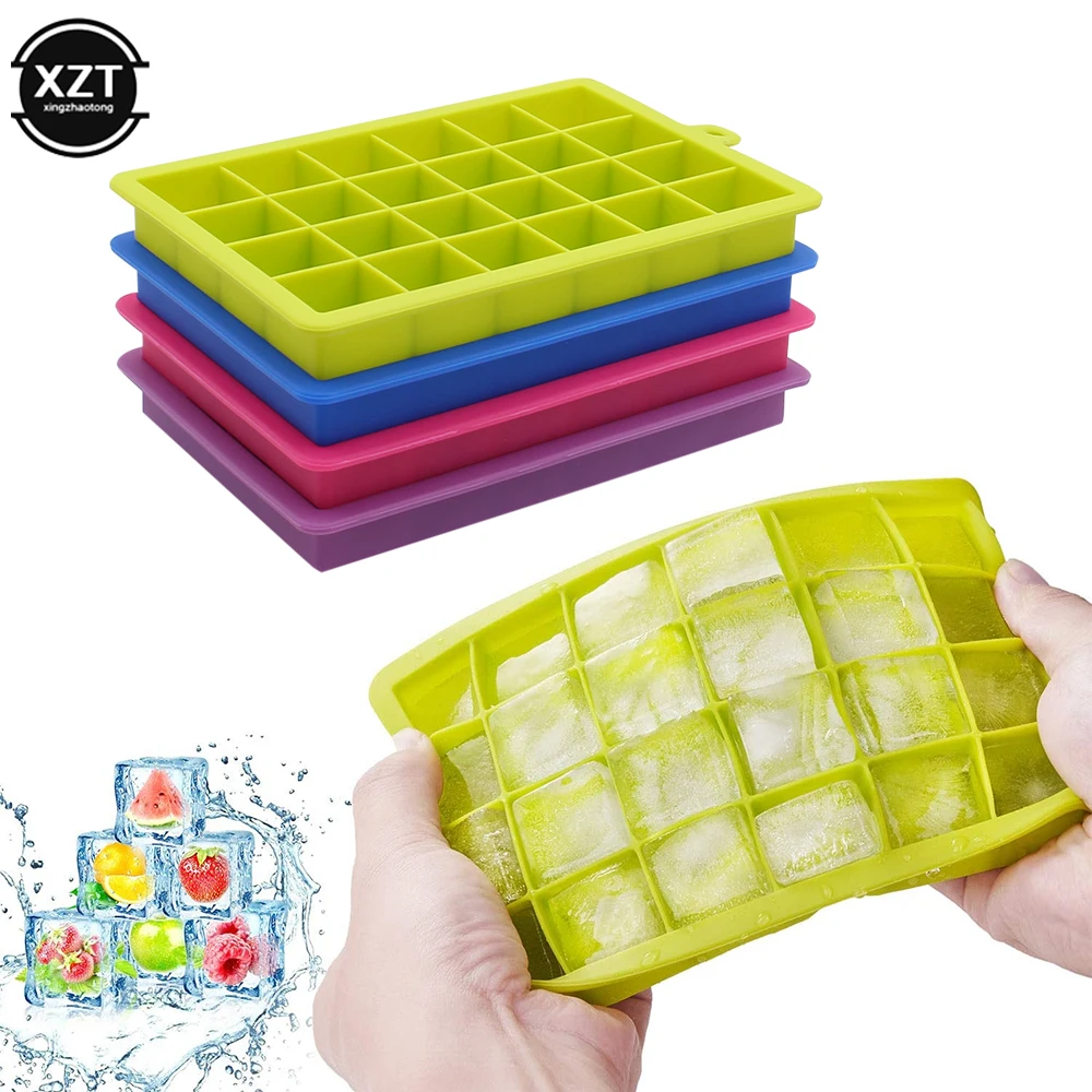 24 Grids Silicone Ice Cube Tray Molds with Cover Square Shape Ice Box for Wine Bar Milk Tea Shop Cold Drinks