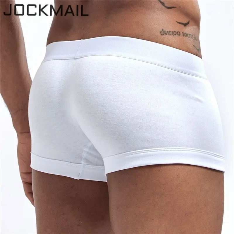 JOCKMAIL Sexy Men Underwear penis ring pouch U convex Low waist breathable Gay Men Boxer Cotton Bullets Separated solid white