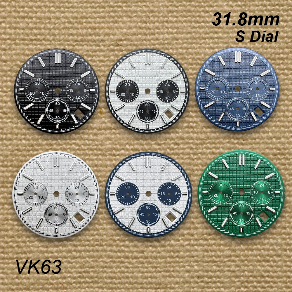 

31.8mm S Logo Oak Dial Suitable for VK63 Quartz Movement Green Luminous High Quality Watch Modification Accessorie