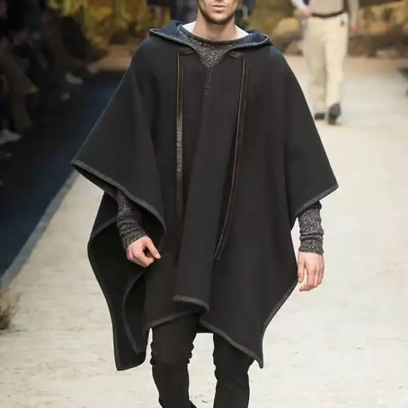 Poncho Men Oversized Hooded Irregular Trench Punk Male Outerwear Fashion Coats Cloak Hood Letter Print Cape Female