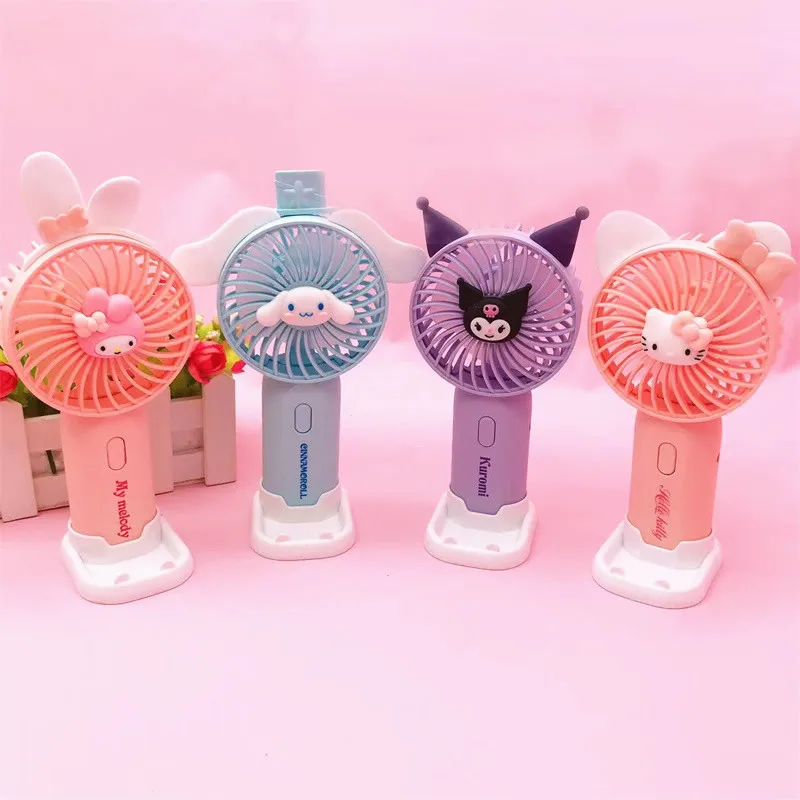 Anime Surrounding Kuromi Hello Kitty Sanrio Cartoon Electric Handheld Fan Exquisite High Air Volume Portable Desktop Small Fan