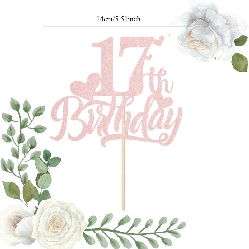1 Stück Roségoldener Glitzer 17. Geburtstagstorten-Topper - Elegante Bambus-Partydekoration „Happy 17th“, Kein Strom erforderlich – Detail 5