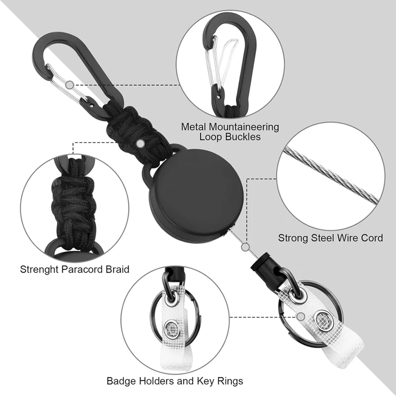 Retractable Keychain 4 Pack Heavy Duty Key Rings Retractable Lanyard Badge Holder With Steel Cord Carabiner ID Holder